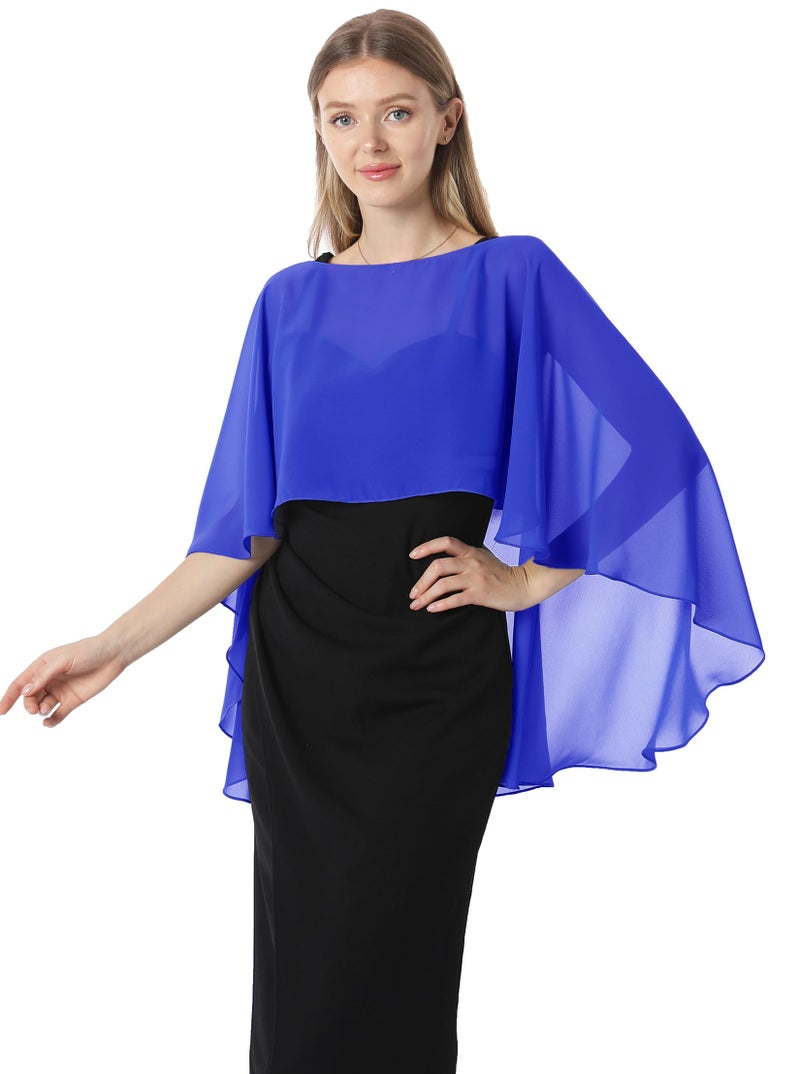 Hotshawl Capelets for women Chiffon Cape Shawls and Wraps for Evening Dress Wedding Capes Cover Up (Royal Blue) - Image 3